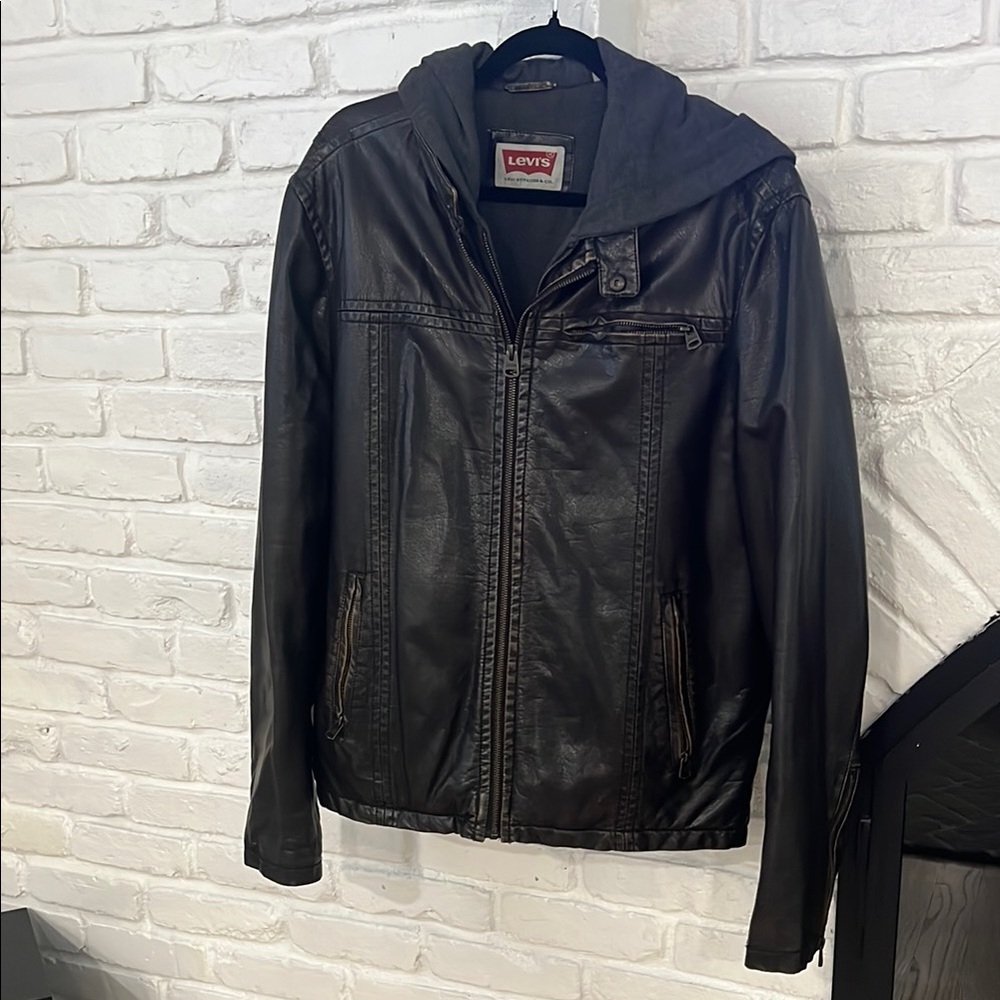 Levi's Hooded Men's Brown Leather Jacket
